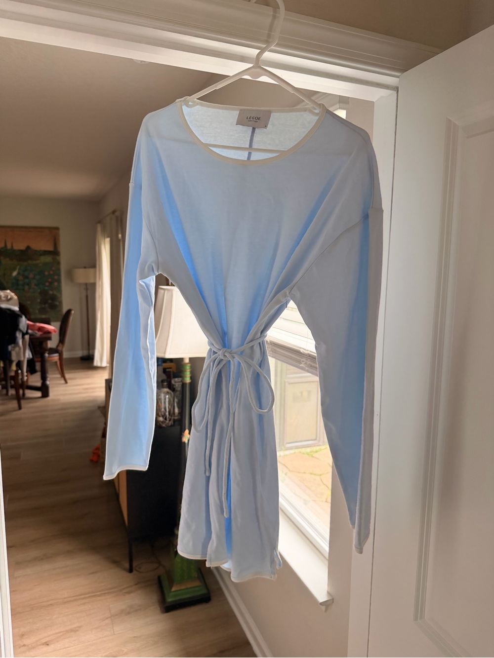 Légoe Heritage Maternity Light Blue Tie-Waist Long Sleeve Dress